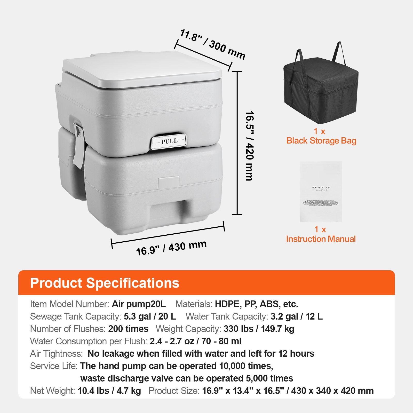 Portable Toilet for Camping, Porta Potty withCarry Bag, 5.3Gal Waste Tank