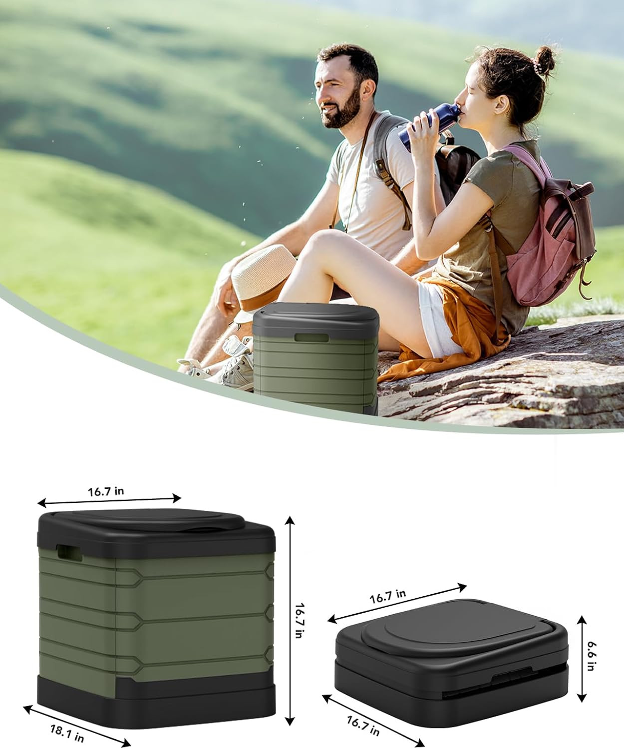 XXL Portable Toilet for Adults – Upgraded Collapsible Camping Toilet 16.7″ High