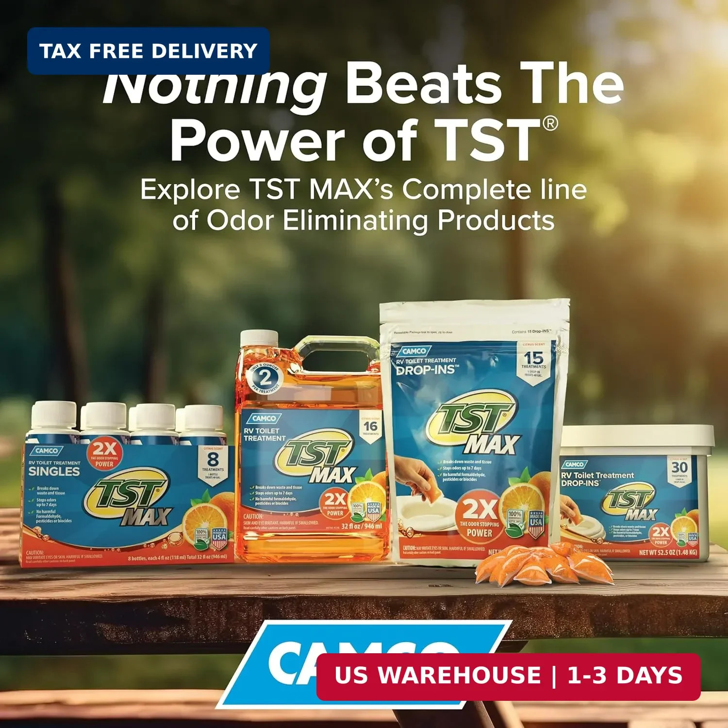 Camco TST MAX RV Toilet Treatment Drop-INs – Orange 30-pk – Made in the USA | Co