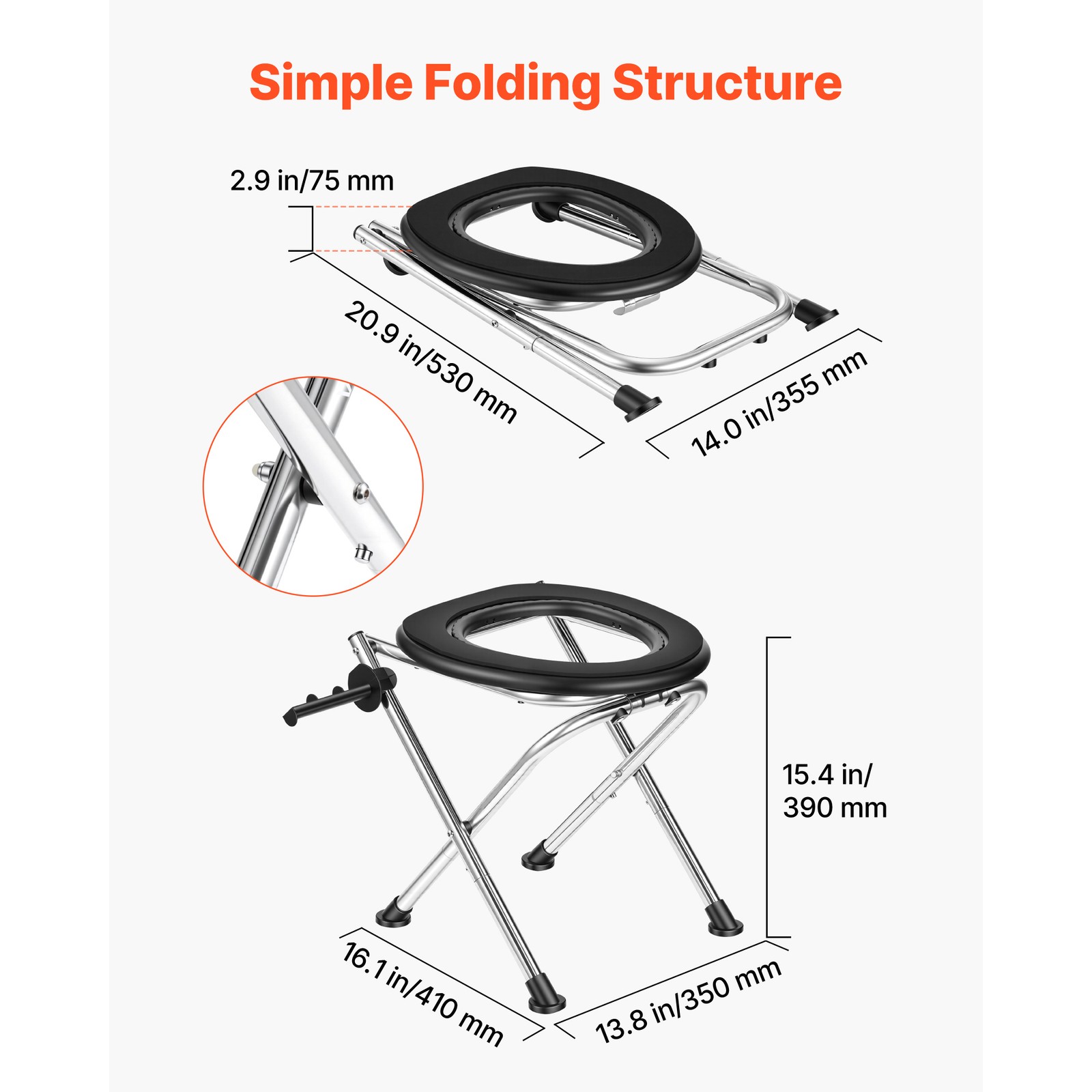 Uimoso Portable Folding Toilet Chair 350 lbs Capacity for Camping and Travel
