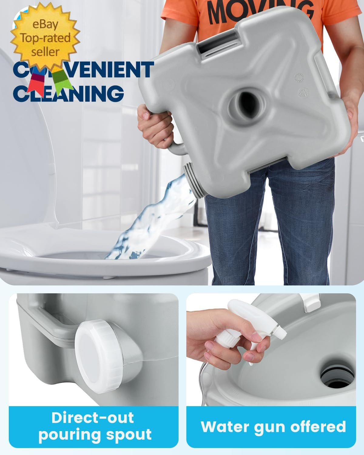 Camping Toilet Portable 5.3 Gal: 20L Porta Potty for Adults with Diagonal Elonga