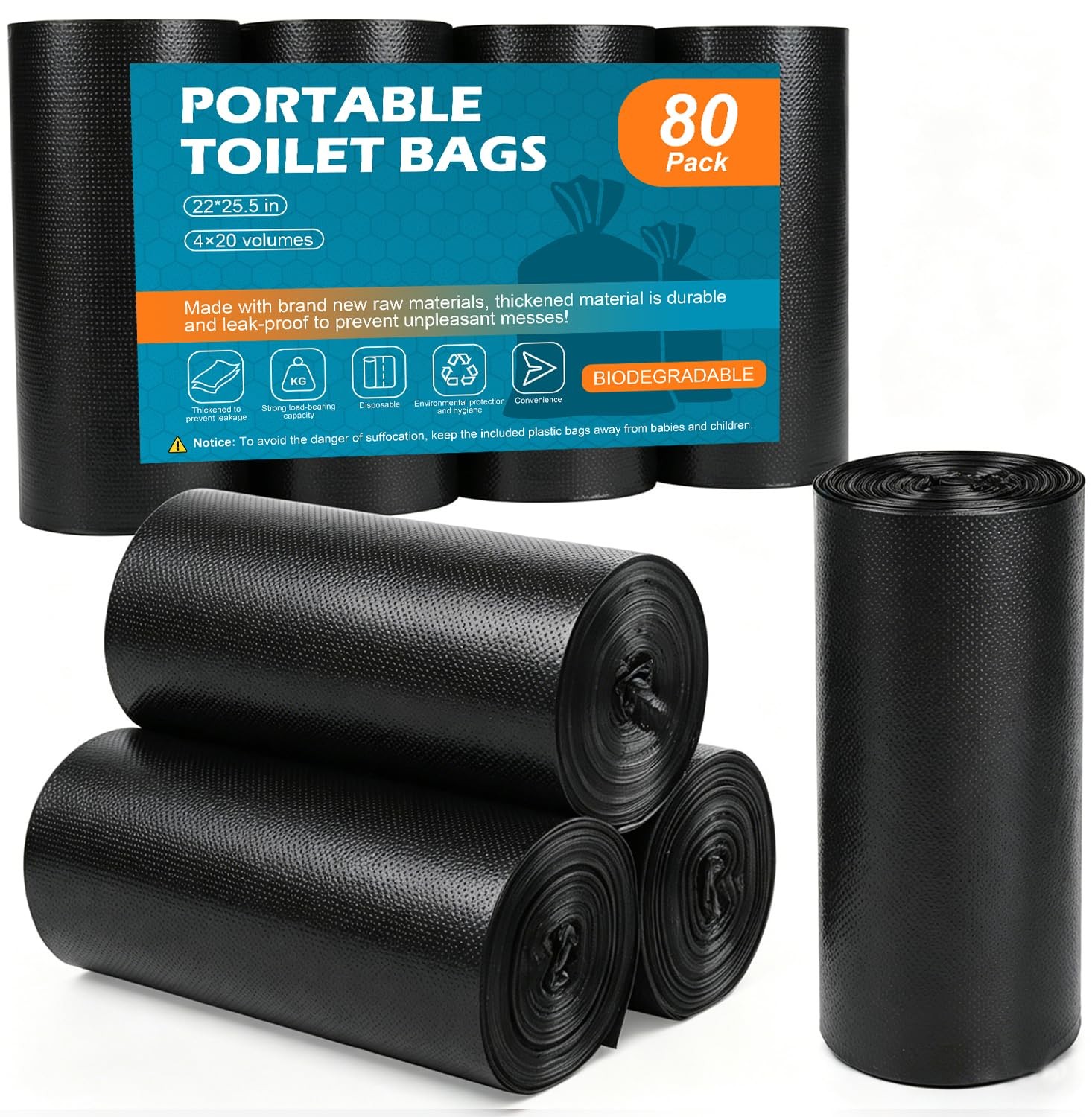 80 Portable Toilet Bags, Camping, for 5-8 Gallon Bucket Toilet Seat, for Outd…