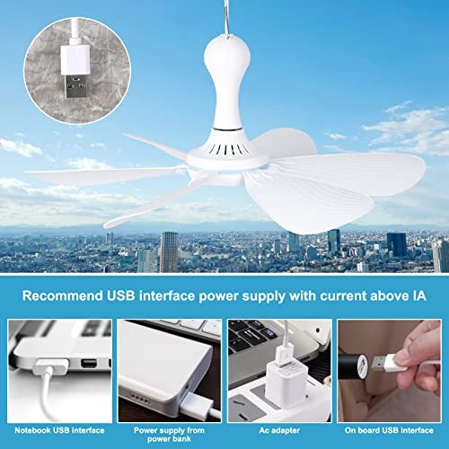 Xindejia USB Powered Small Ceiling Fan 6 Blades Quiet DC 5V USB Remote Control